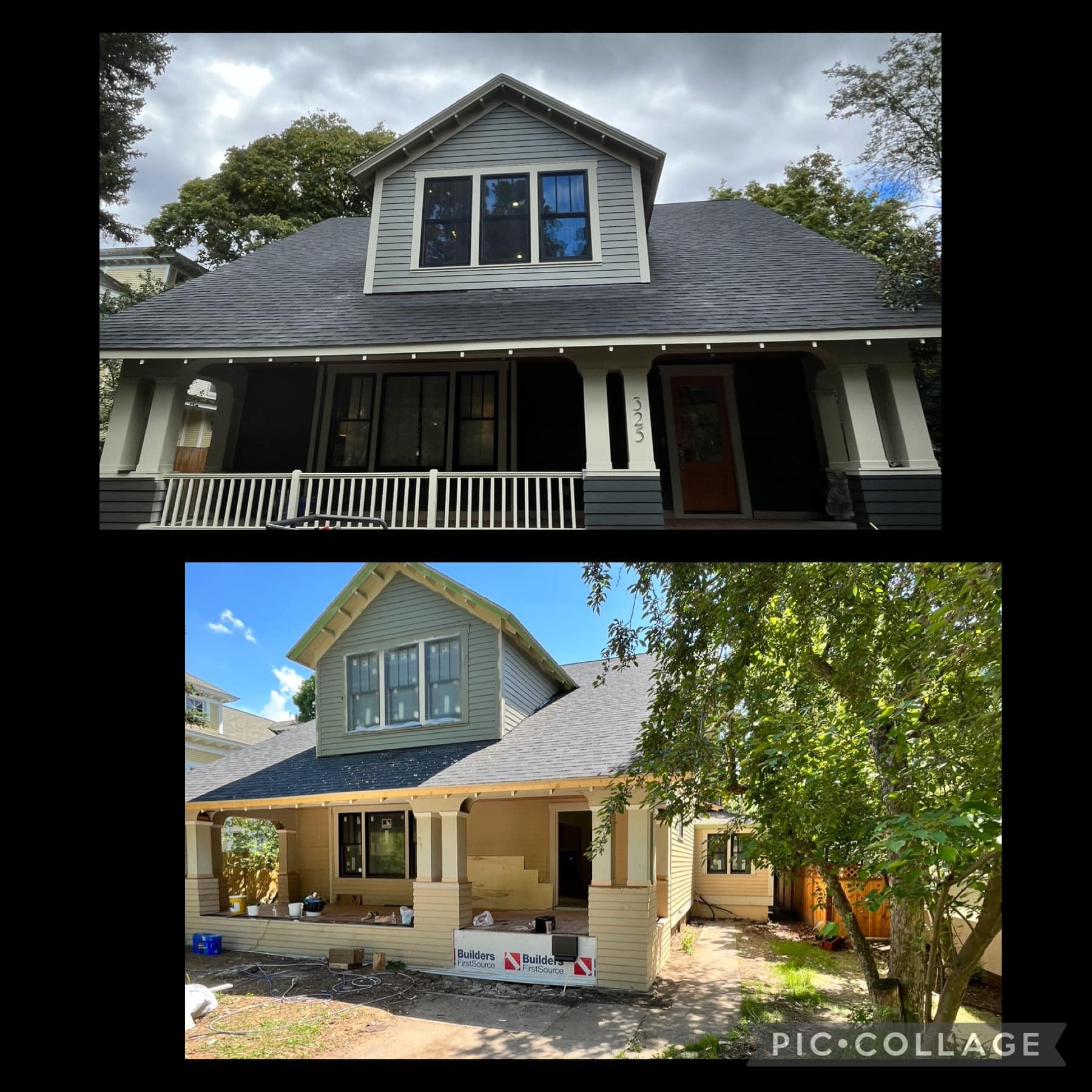 Front porch craftsman bungalow before and after exterior paint by Treeline Painting